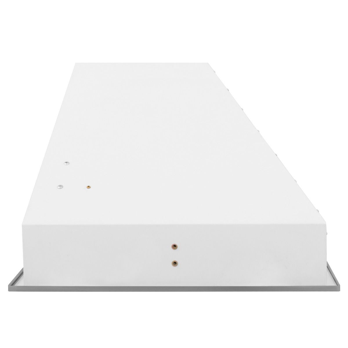 Stainless steel hood insert canopy with slanted front panel and mounting holes