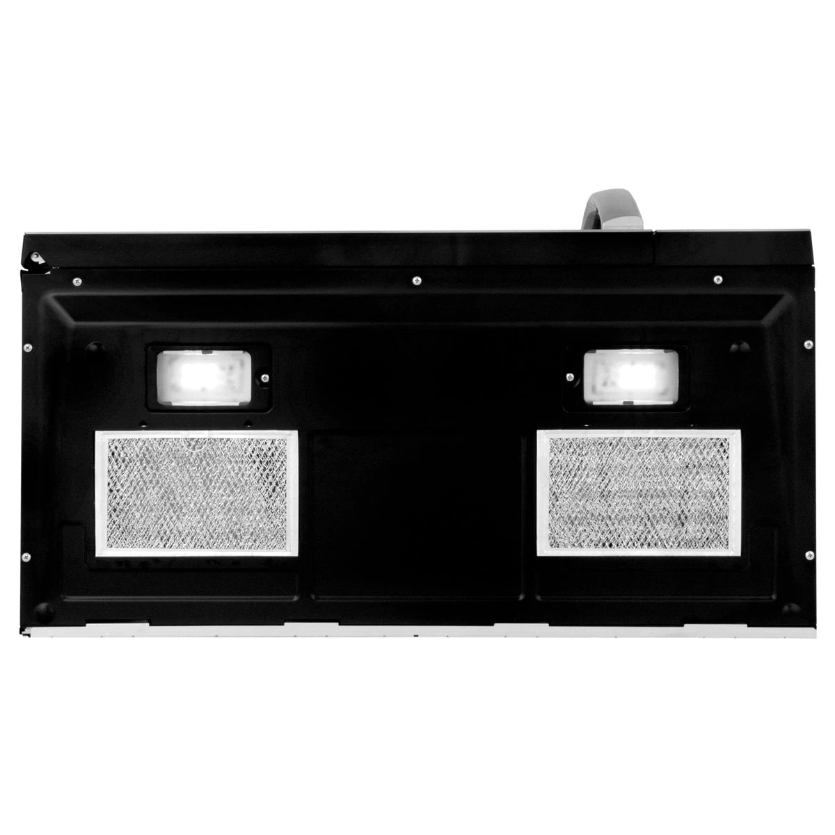Over-the-range microwave rear panel with two lamp windows and removable filters