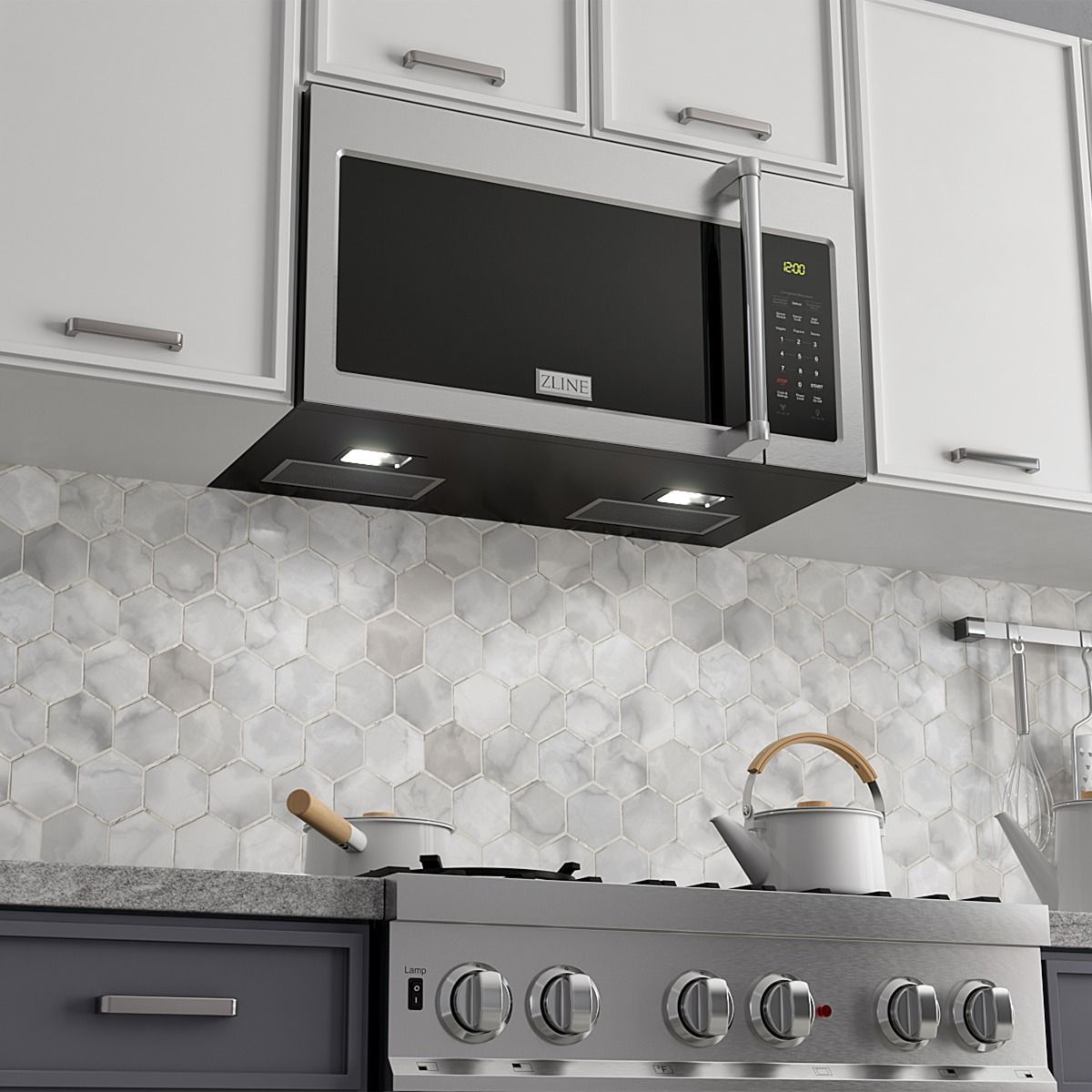 Stainless steel over-the-range microwave oven over range hood with control keypad