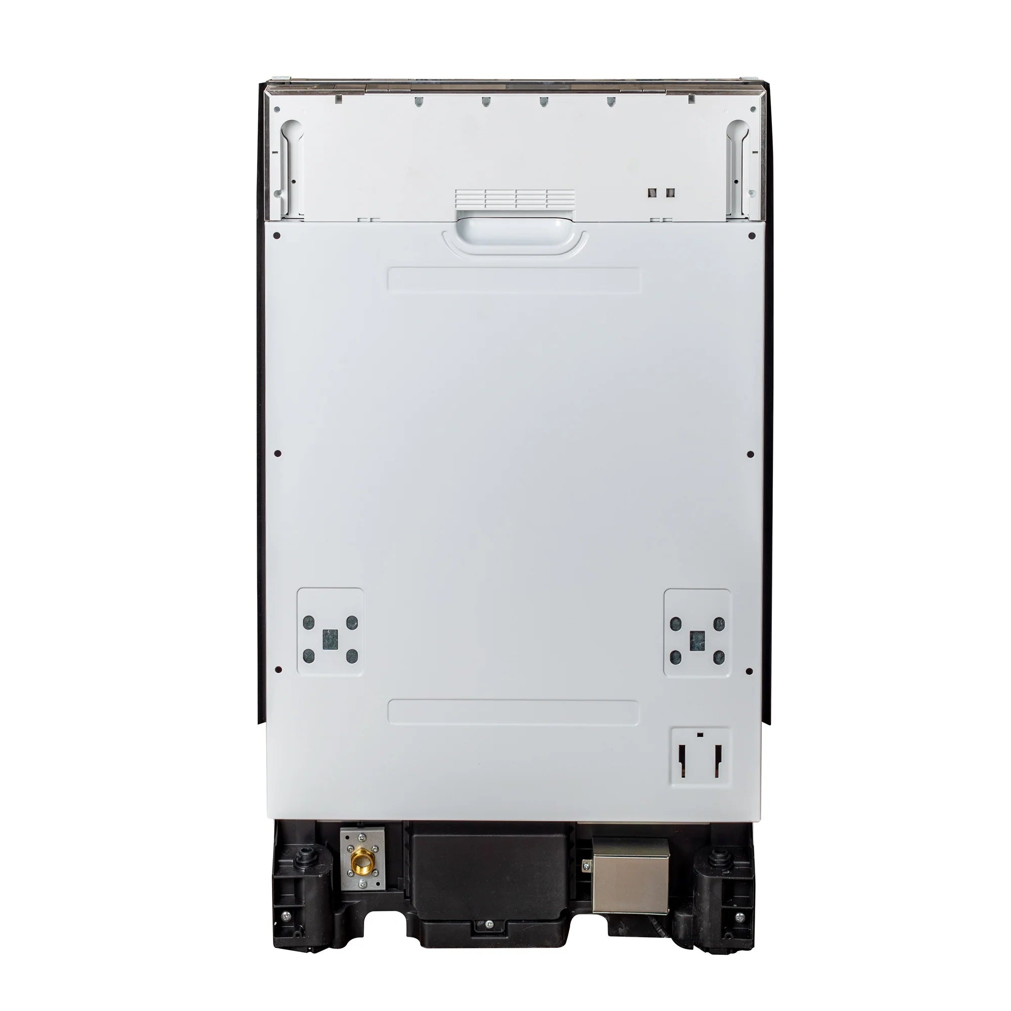Dishwasher base with white matte outer panels and side mounting brackets