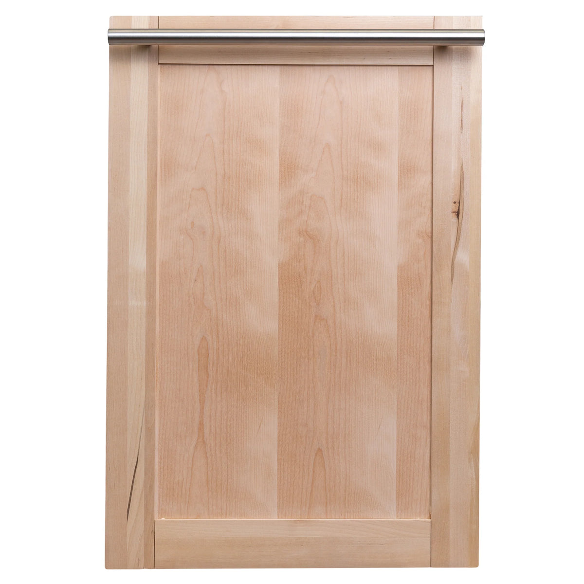 ZLINE built-in dishwasher door, unfinished wood with stainless top control strip
