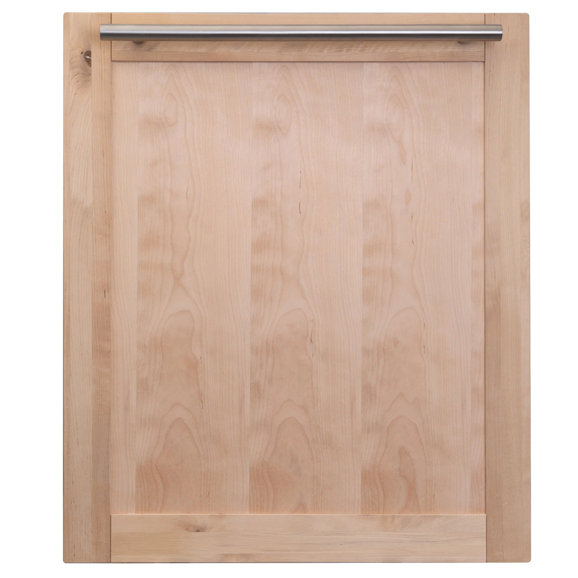 24-inch built-in dishwasher front door panel, unfinished light wood with modern handle