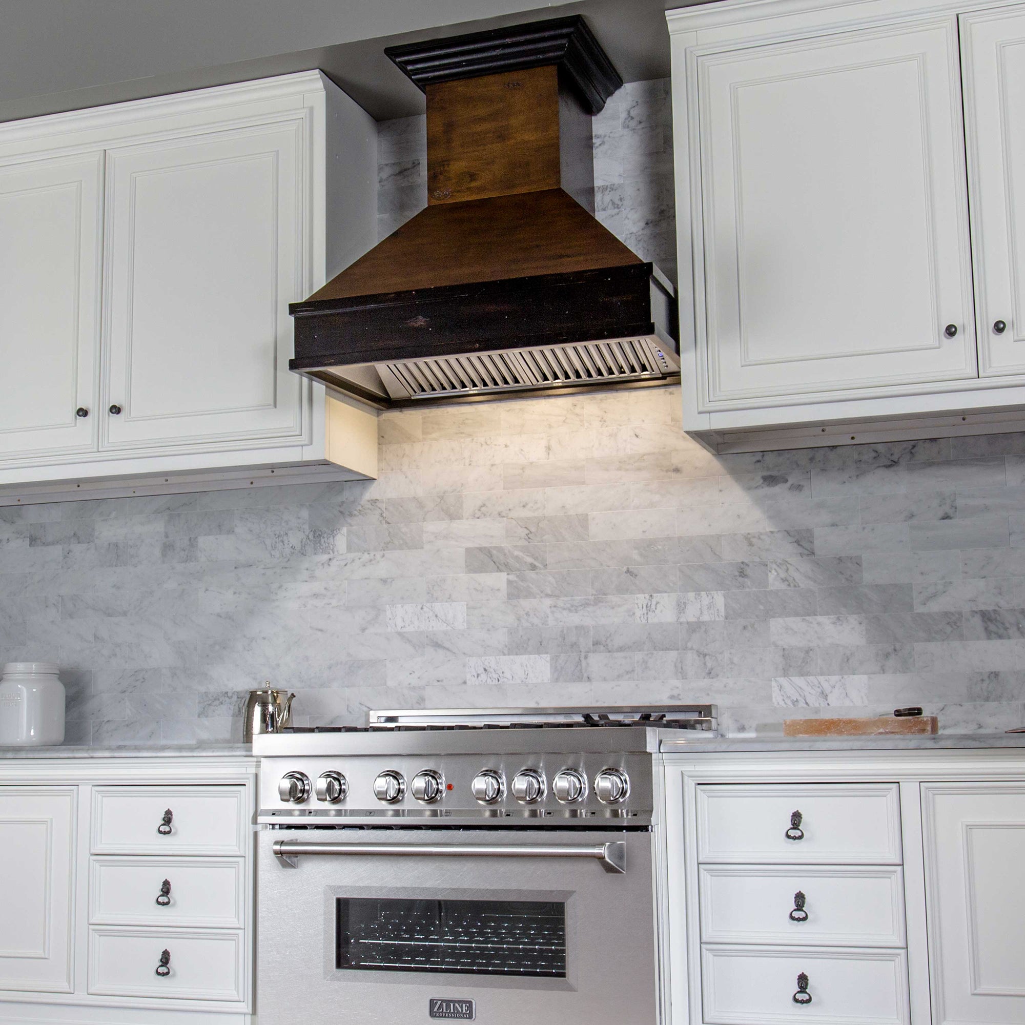 Satin stainless dual fuel range with fingerprint-resistant door and knob panel