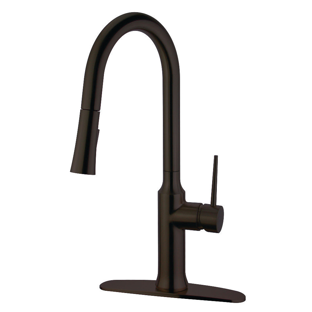 Single-handle kitchen faucet with tall arched spout and oil rubbed bronze finish