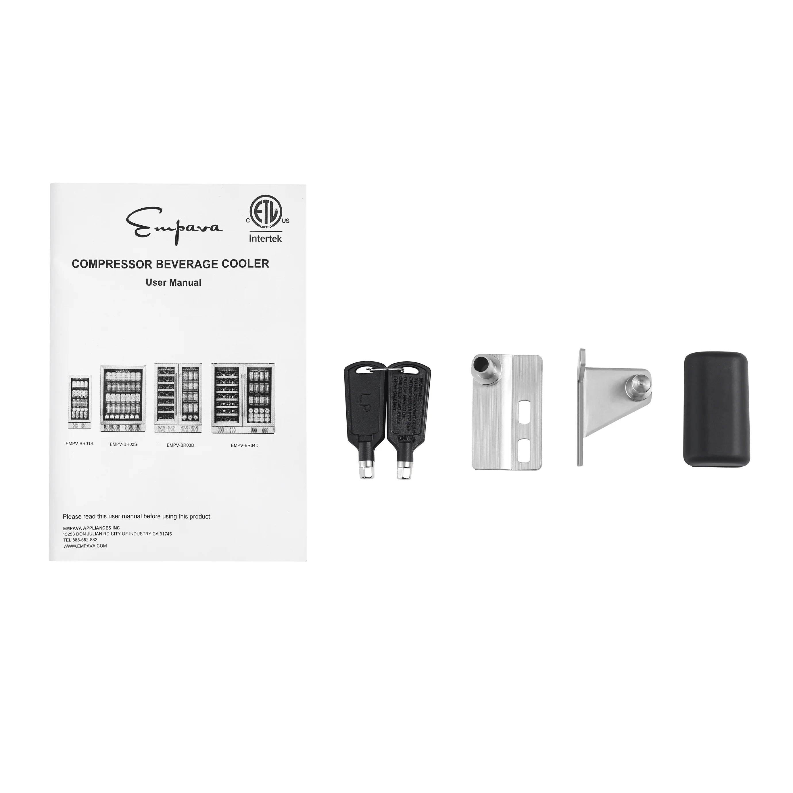 Compressor beverage cooler user manual with mounting accessory parts and keys