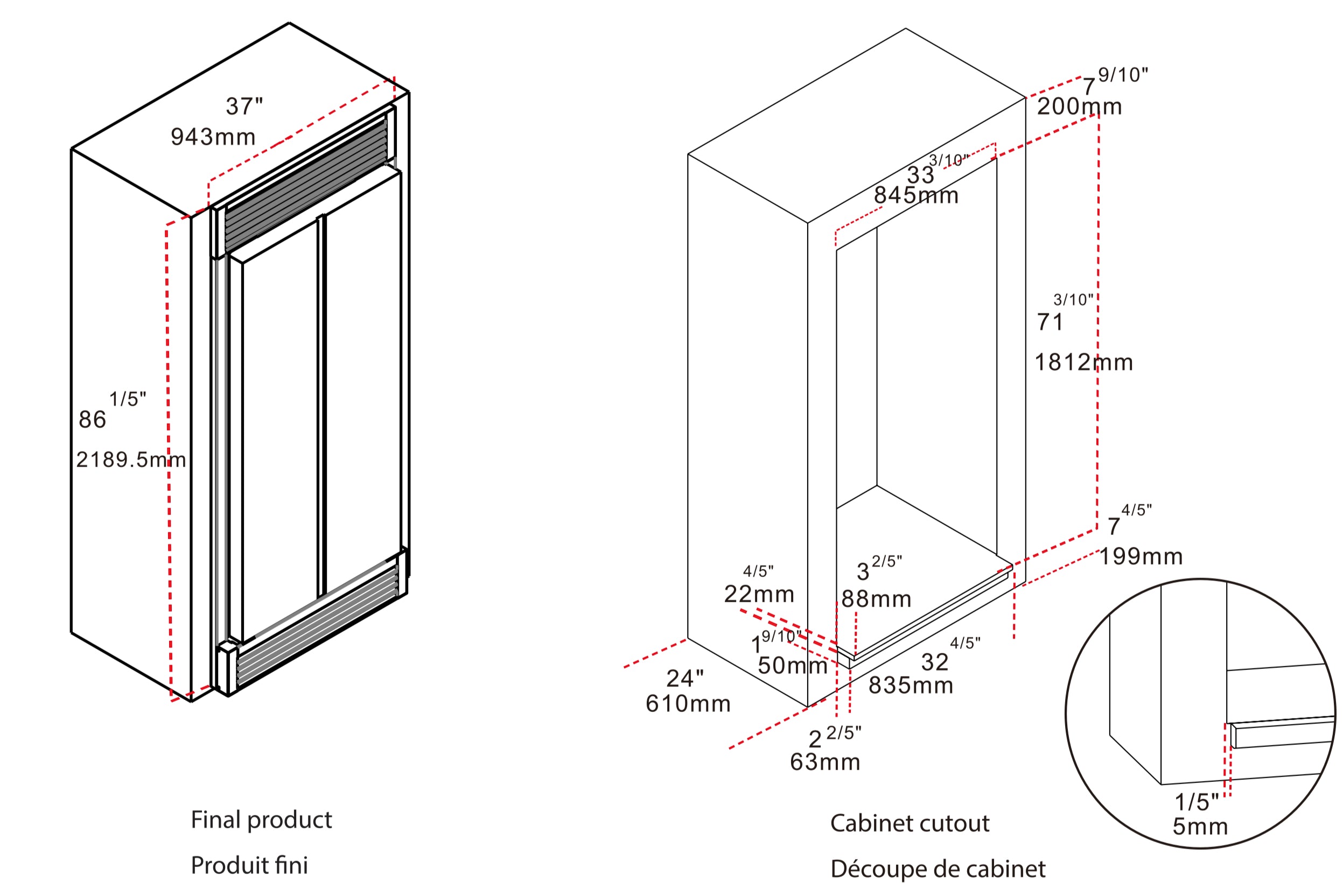 Stainless steel side-by-side counter-depth refrigerator with professional handle and grille