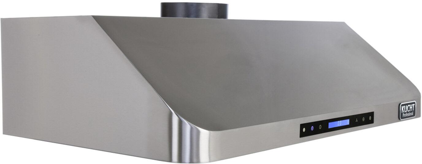 Stainless steel under-cabinet range hood with side controls and smooth sloped body