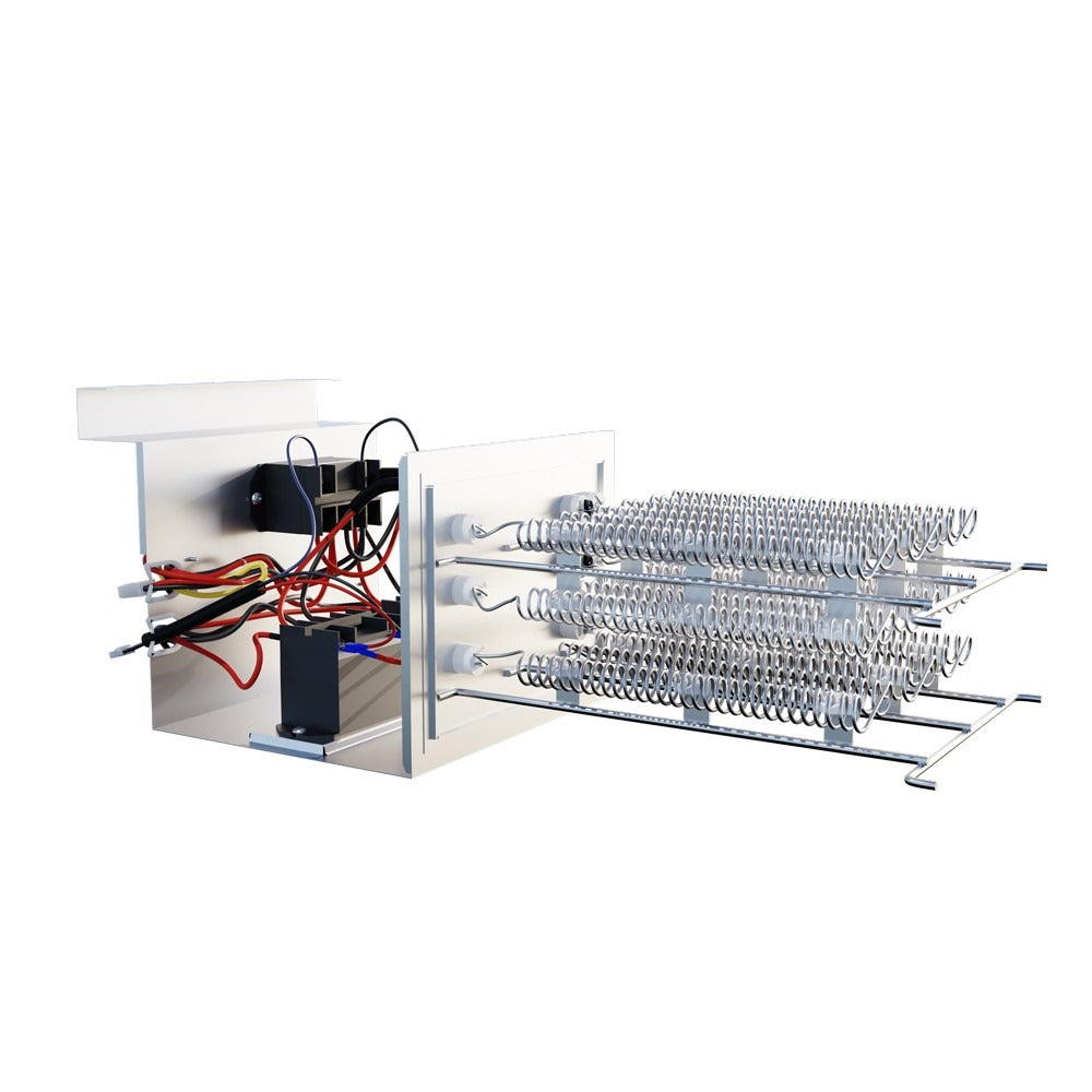 Electric heat kit with metal housing, heating coils, and wiring harness