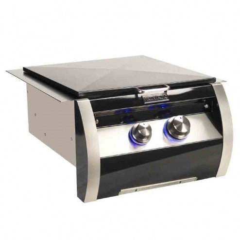 Fire Magic Black Diamond power burner with black cover and two metal control knobs