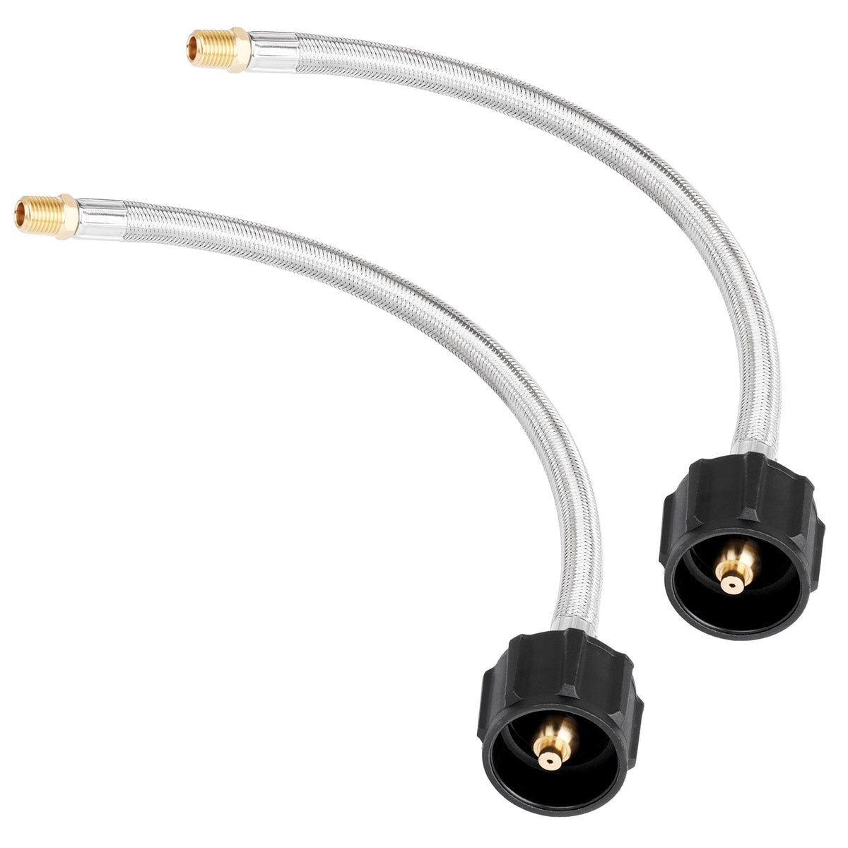 Stainless steel braided hose set with 1/4 in NPT brass ends and black connectors