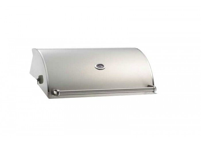 Fire Magic oven hood, stainless-style rectangular hood with round vent opening