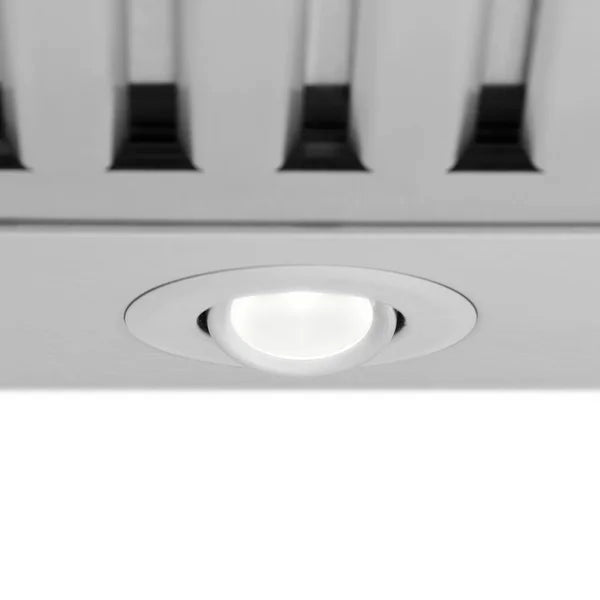 Circular LED light in white range hood vent