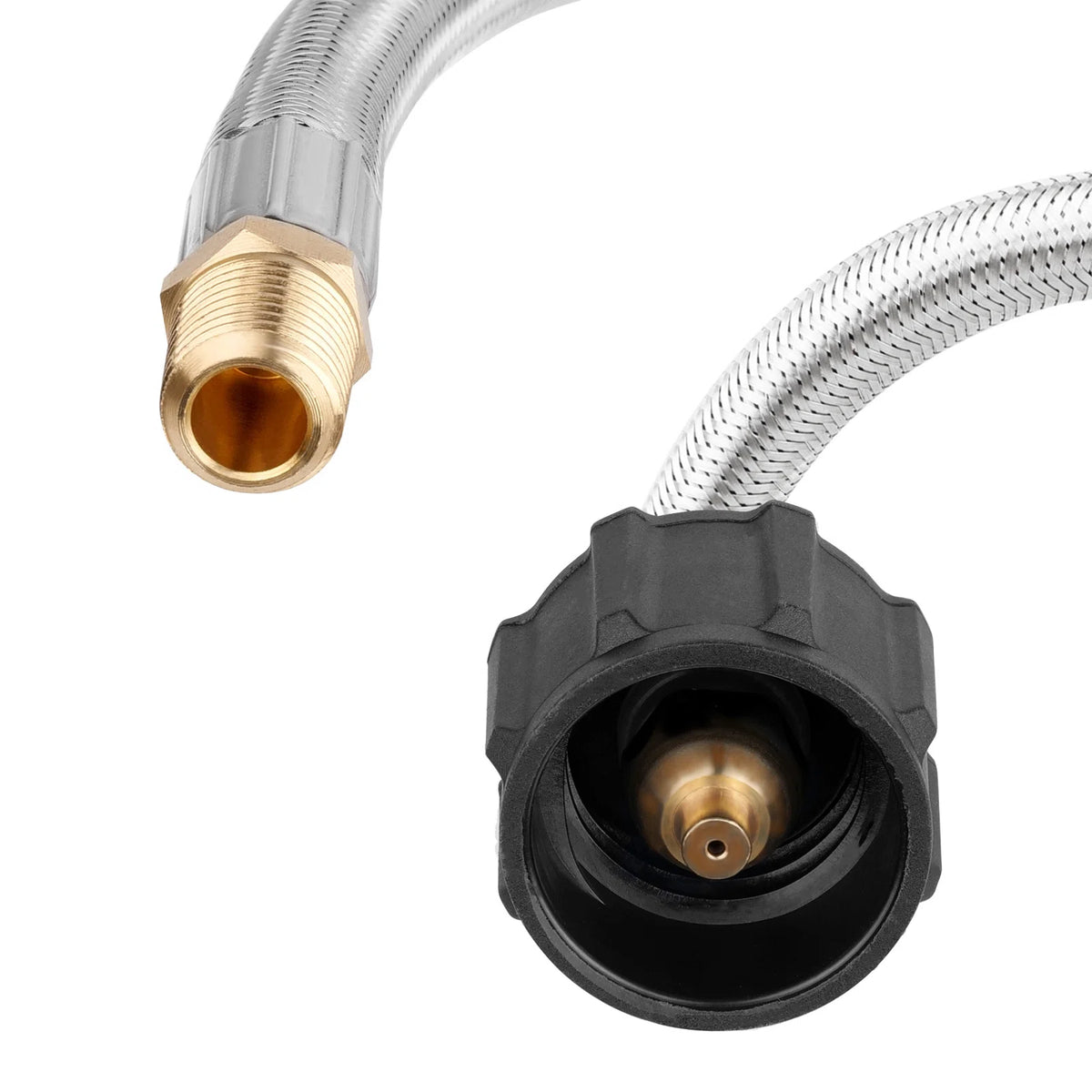 Stainless steel braided hose with brass 1/4 in NPT fitting and black connector