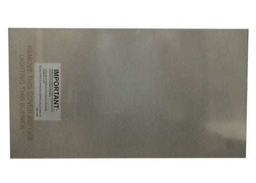 Fire Magic infrared burner cover, rectangular stainless-steel plate with warning label