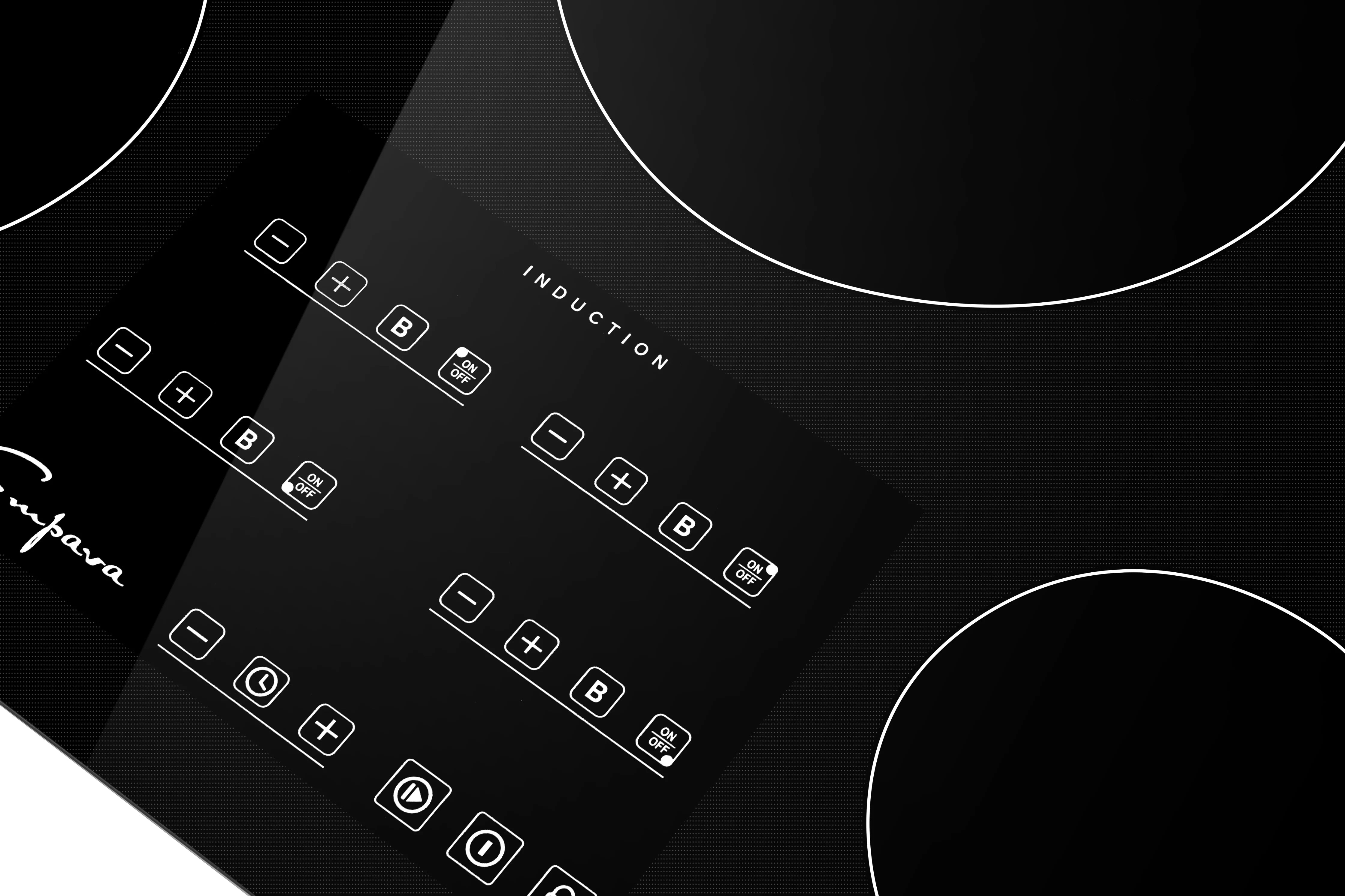 Close-up of induction cooktop touch controls with icon buttons and display area
