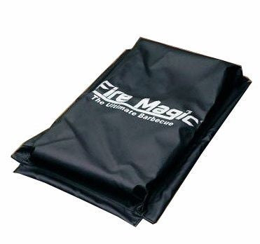 Dark vinyl grill cover bag-style with Fire Magic logo and text label