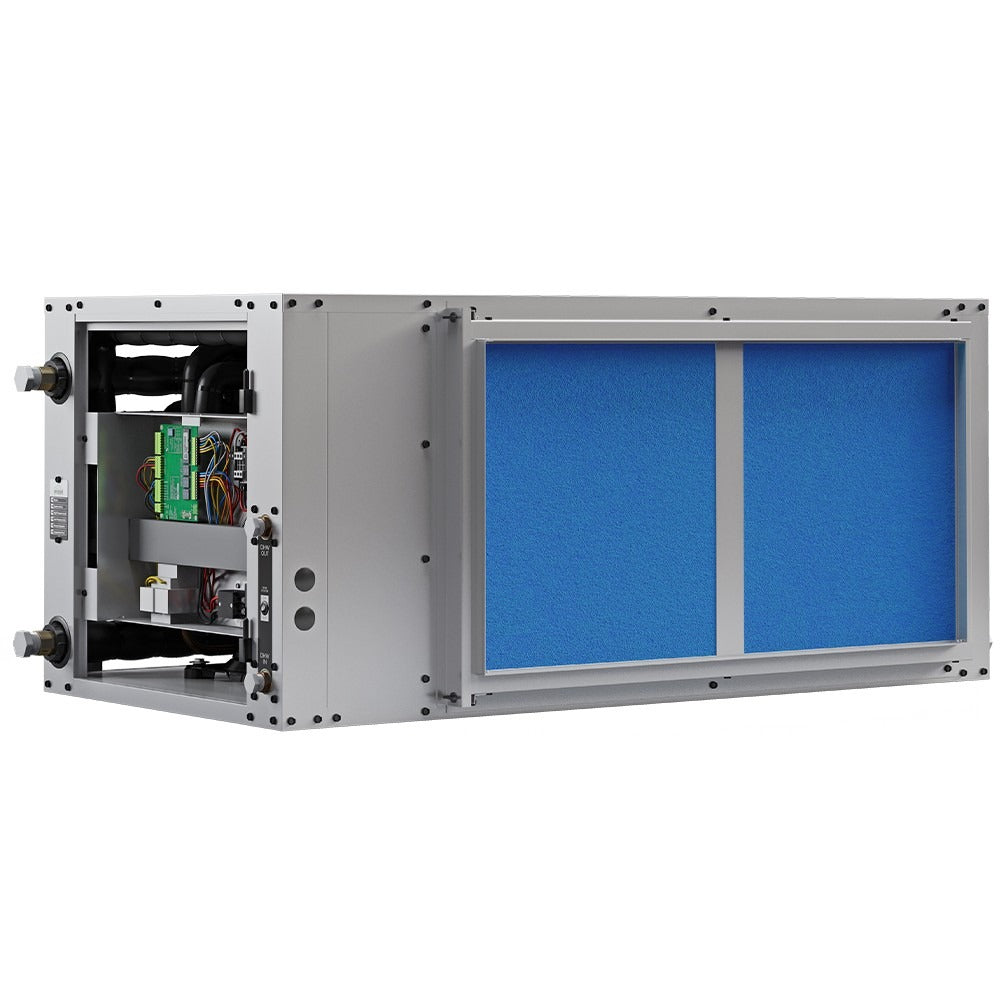 MRCOOL horizontal two-stage HVAC coil unit with open access panel and blue window
