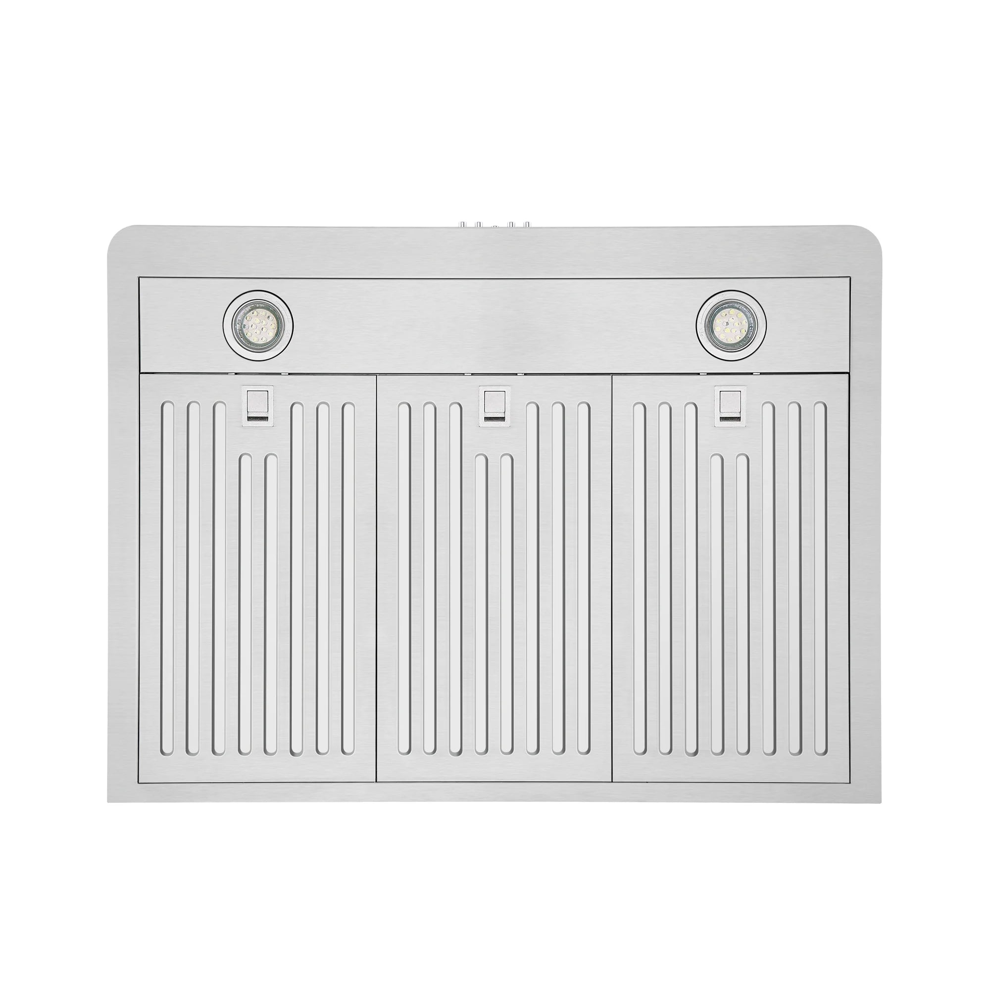 Under-cabinet range hood baffle filter panel with two round fan openings