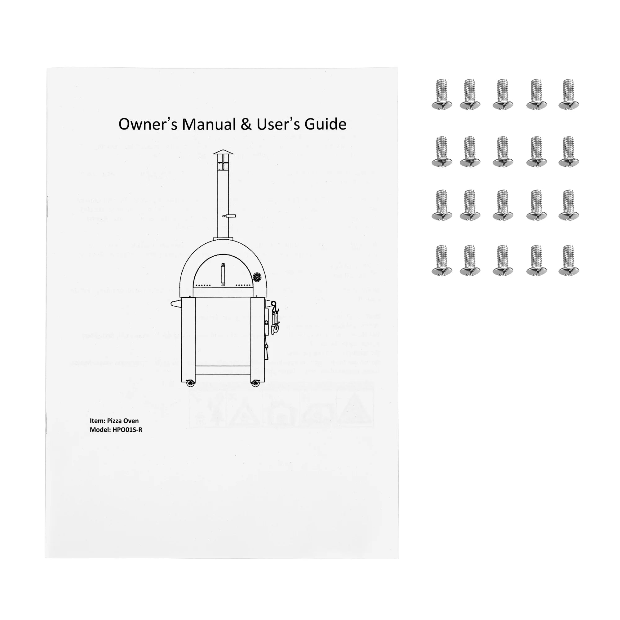 Owner's manual and mounting screws for wood fired pizza oven