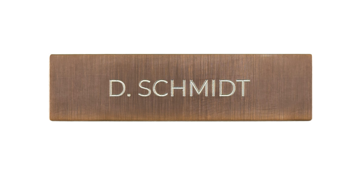 DoorBird bronze nameplate engraved with “D. SCHMIDT”