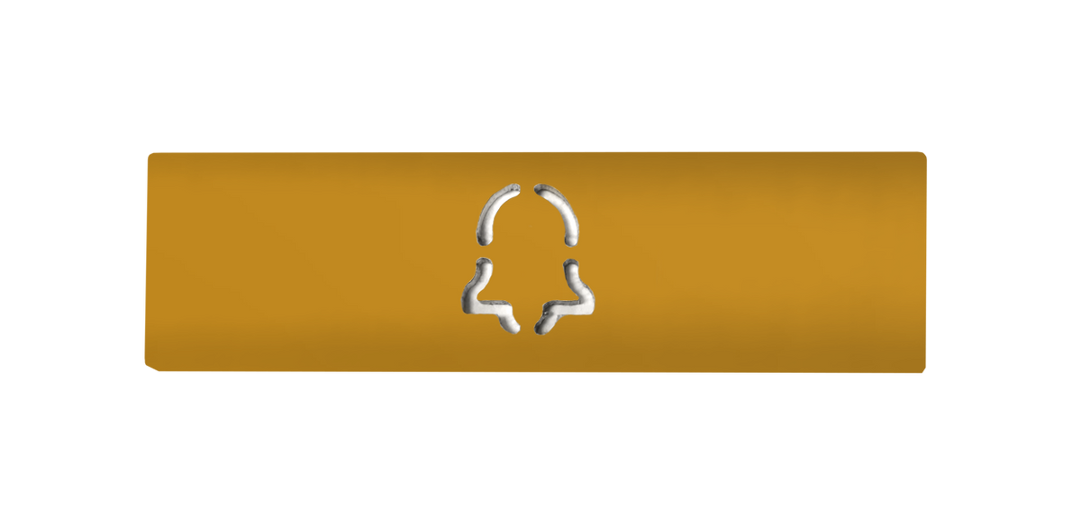 Engraved nameplate in signal yellow with silver handset icon cutout