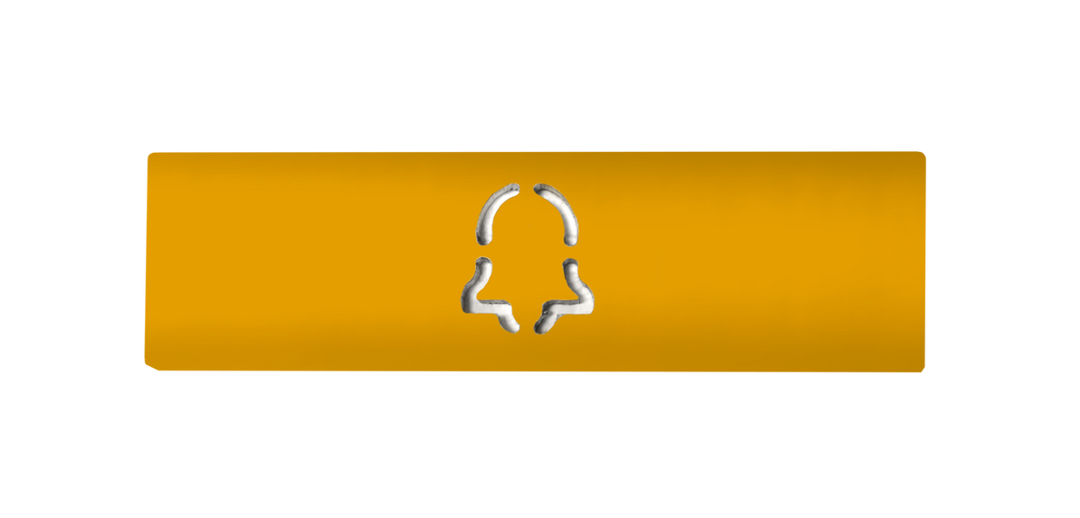 DoorBird engraved nameplate with bell icon, golden yellow