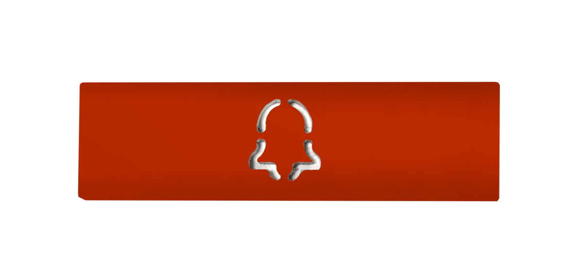 DoorBird engraved vermilion nameplate with call button icon, D21X