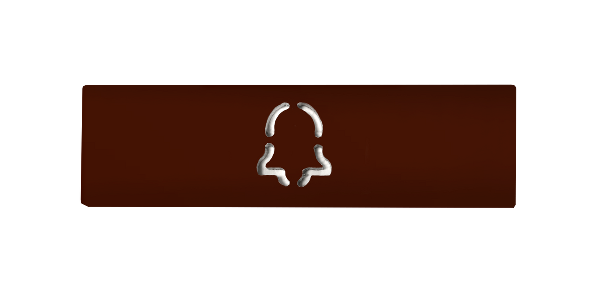 Engraved metal door call nameplate, dark red with silver icon engraving
