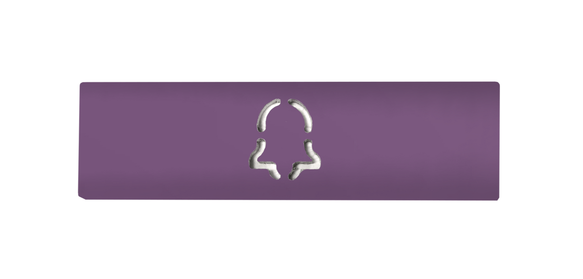 Engraved DoorBird lilac nameplate with central doorbell icon for One Call button