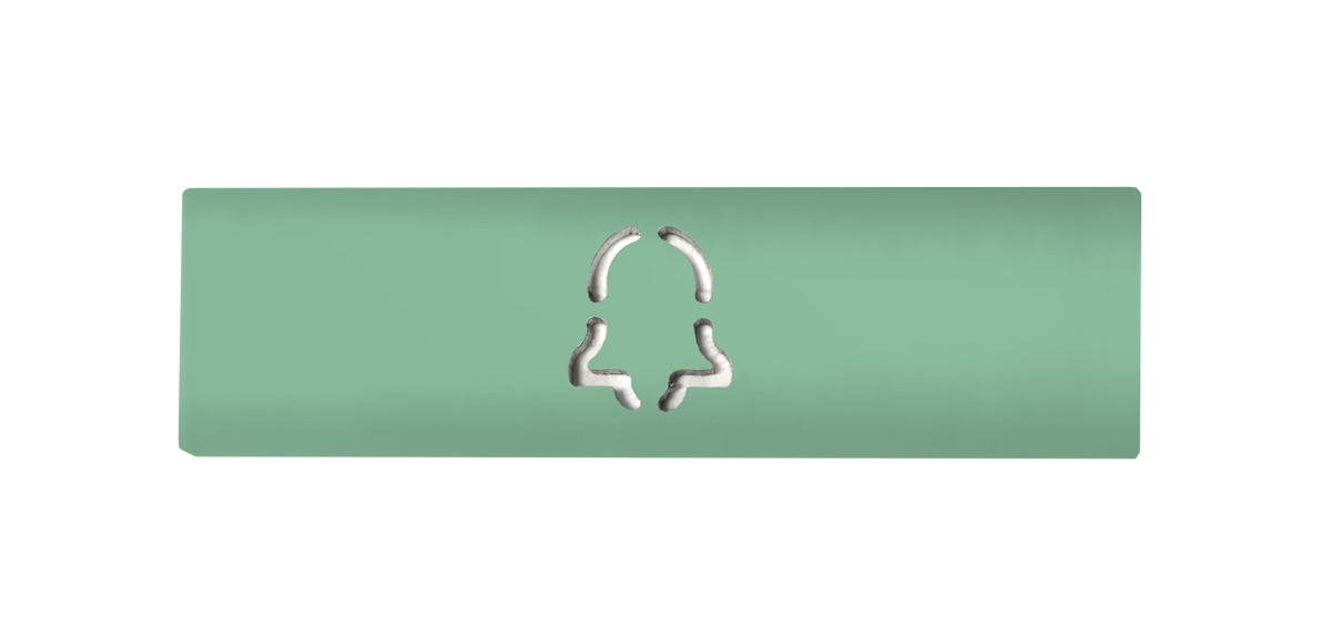 DoorBird engraved nameplate in pastel green with doorbird symbol