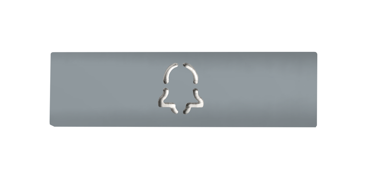 Silver-grey engraved metal DoorBird nameplate with rounded rectangle and emblem