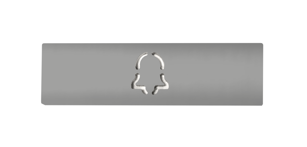 Engraved light-gray aluminum doorbell nameplate with call-bell icon