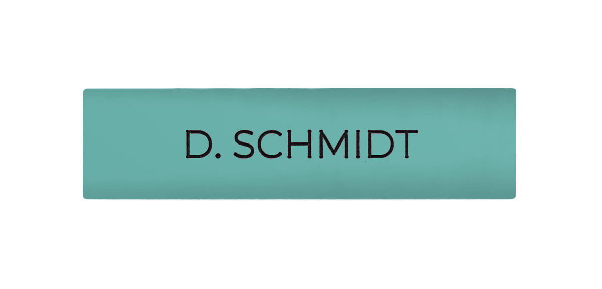 Light green engraved nameplate with D. SCHMIDT text