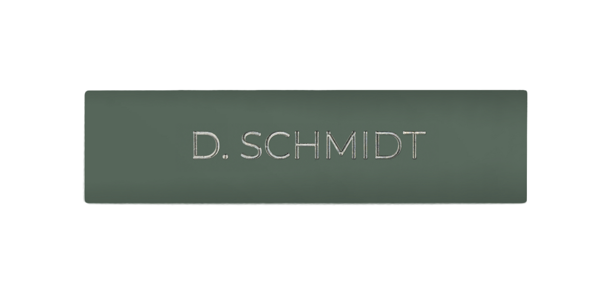 Concrete grey engraved nameplate, 'D. SCHMIDT'