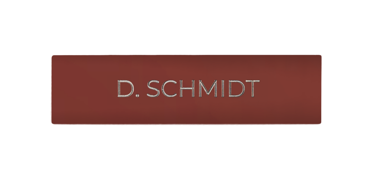 Copper brown nameplate with engraved "D. SCHMIDT" for DoorBird call button