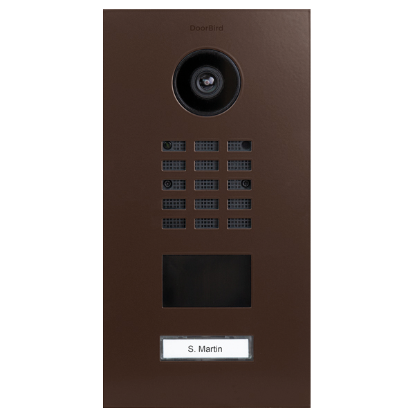 DoorBird IP video door station, nut brown front panel with camera and keypad
