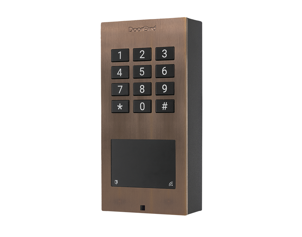 DoorBird A1121 bronze surface-mount IP access control keypad with number buttons