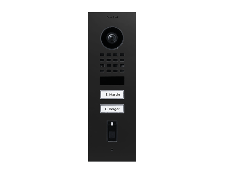 Graphite black flush-mount IP video door station with 2 call buttons and camera