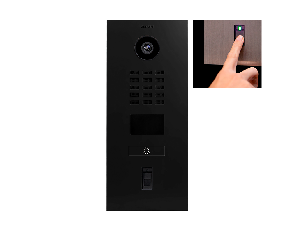Graphite black IP video door station with camera and keypad, fingerprint sensor