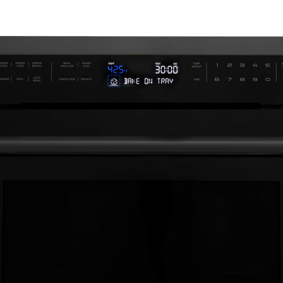 ZLINE microwave oven control panel display with settings and clock