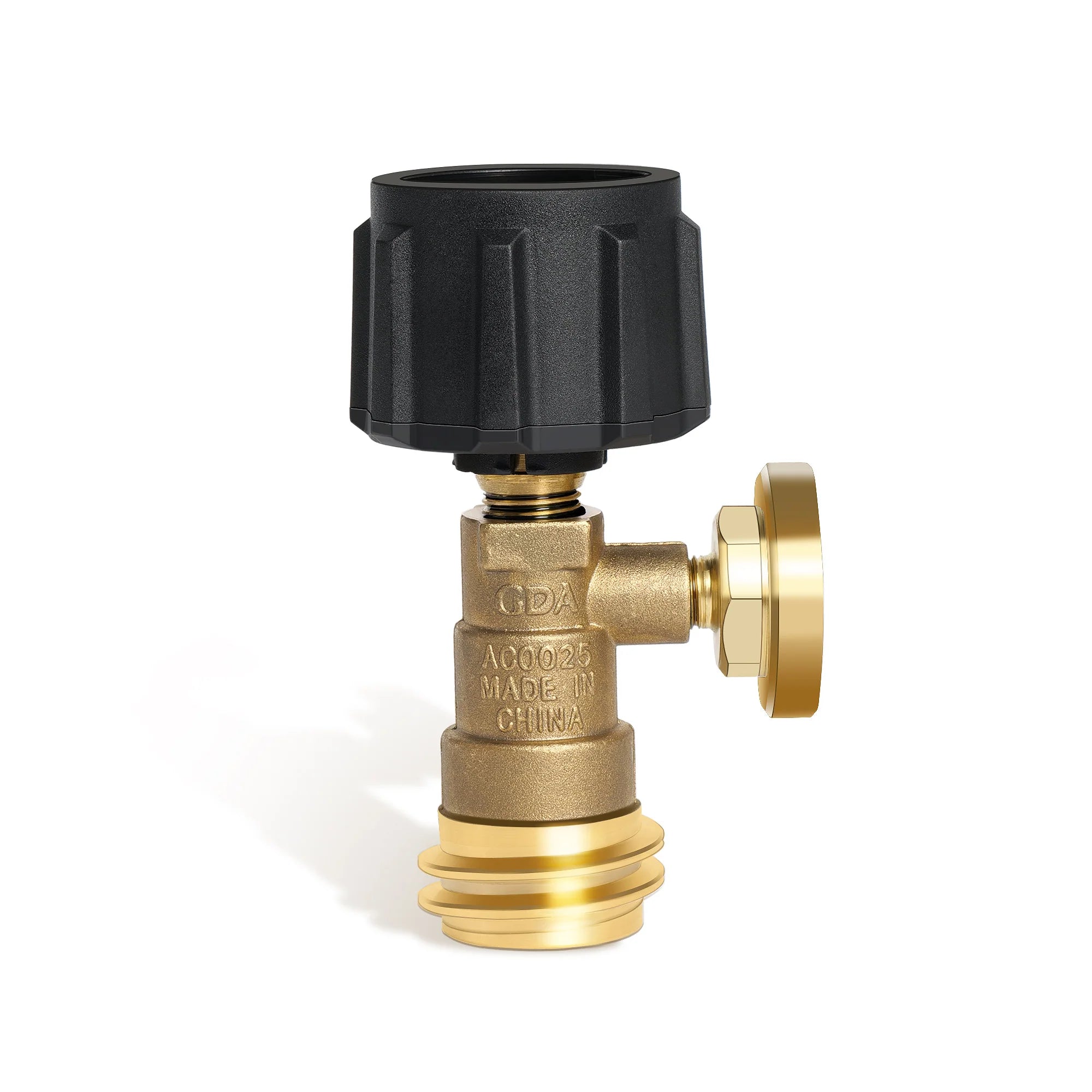 Propane tank gas grill gauge valve, black cap and brass pressure gauge