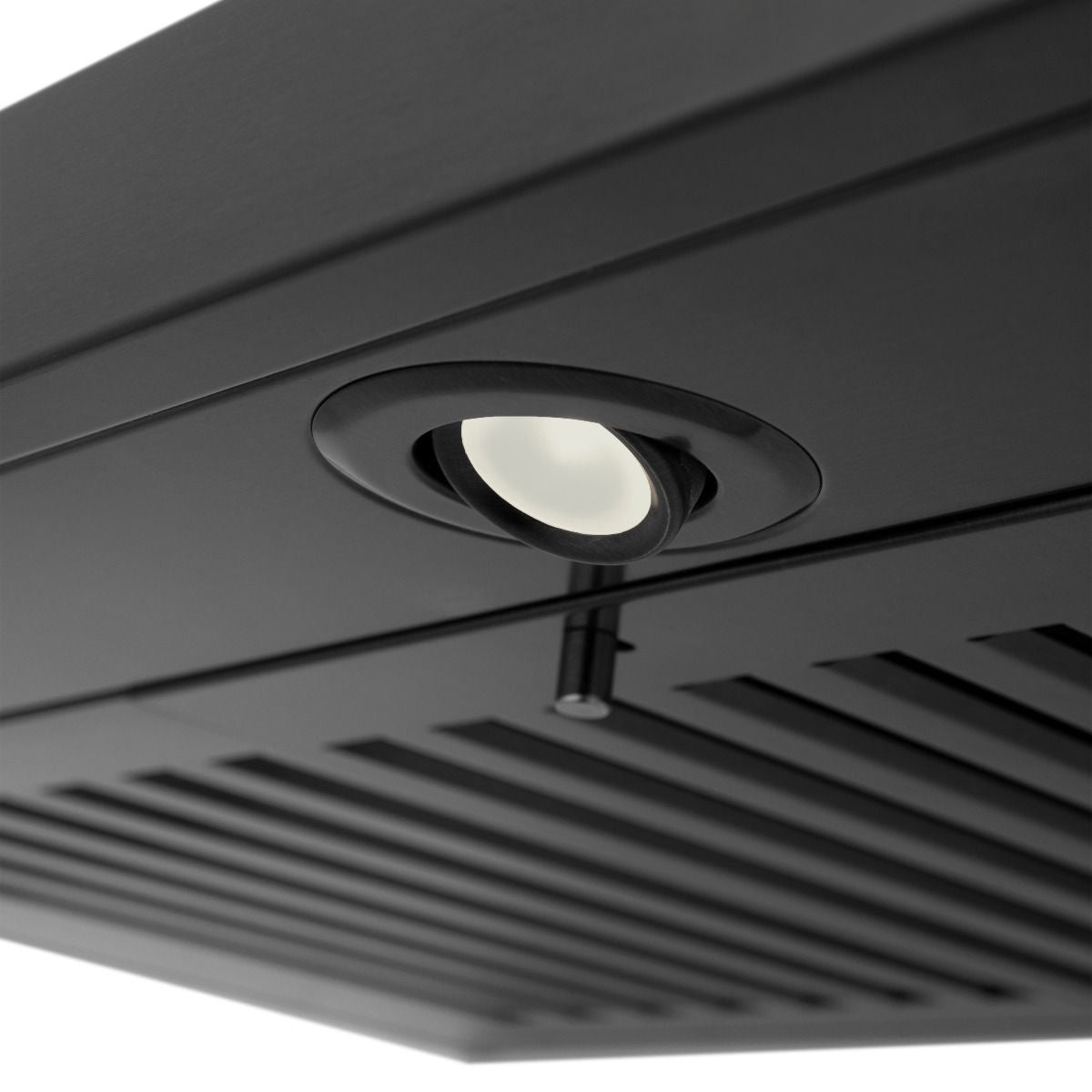 Black range hood ceiling light with circular trim and vent grilles