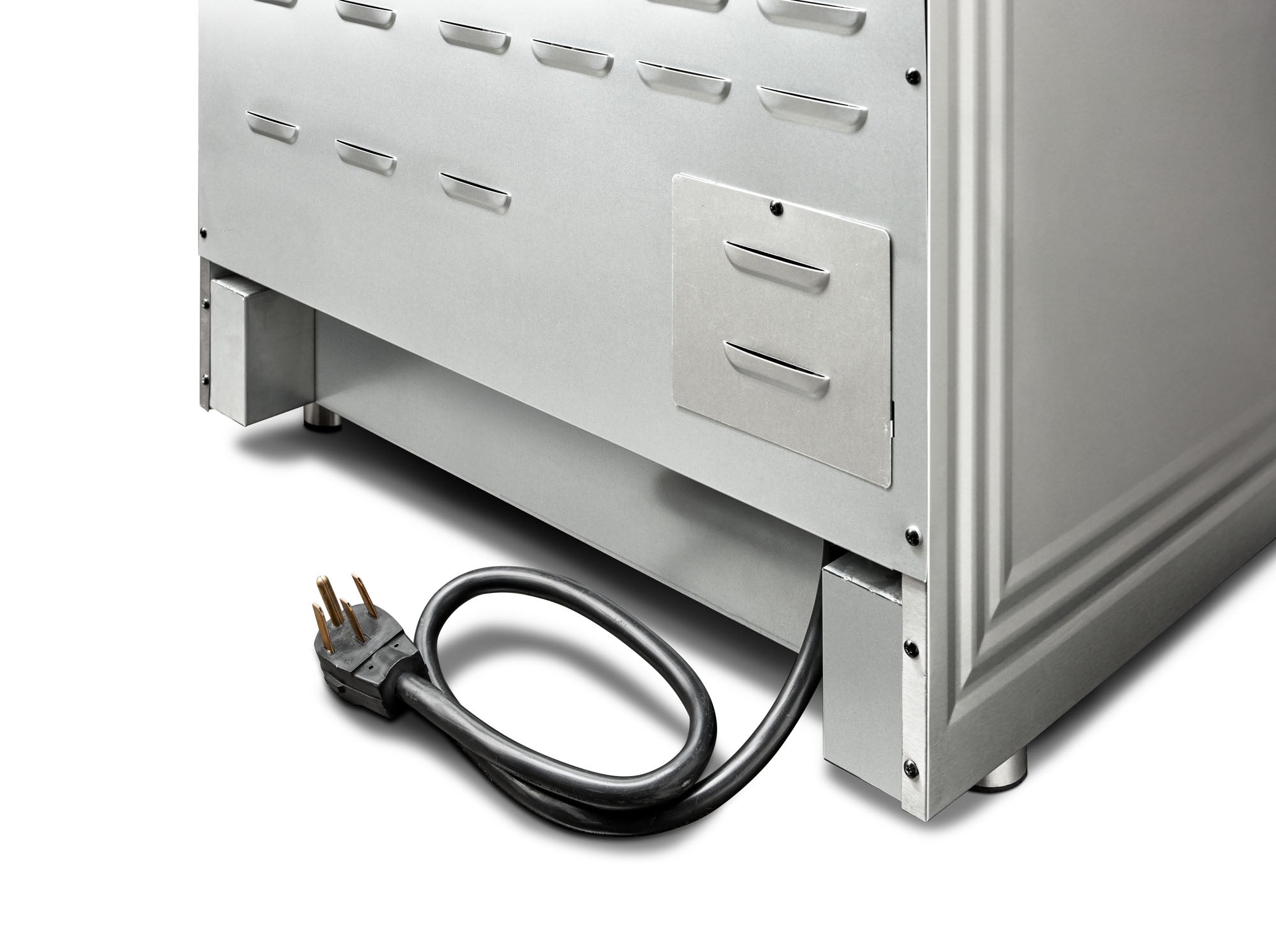 Stainless steel appliance unit with attached power cord