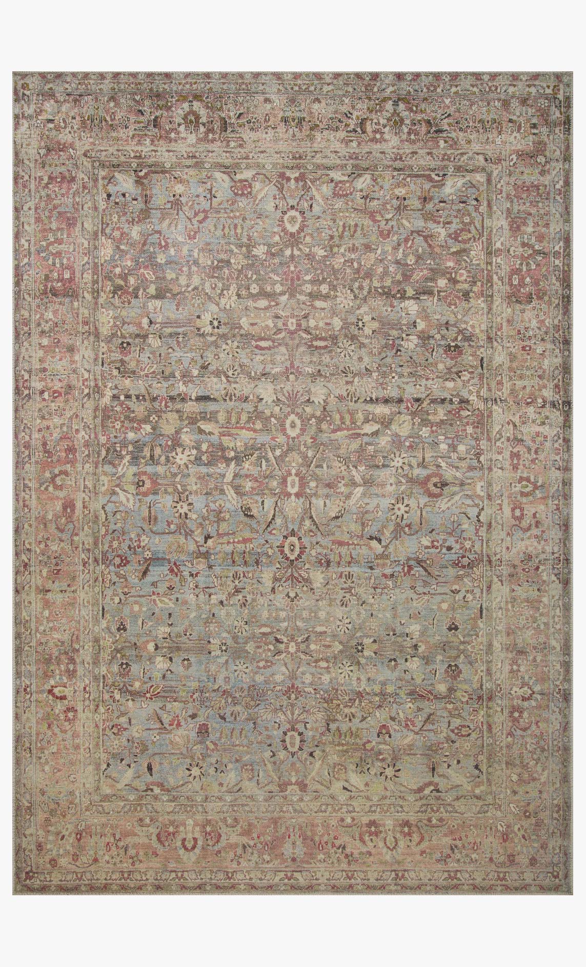Traditional power-loomed area rug with ornate medallion pattern in ocean and clay tones.