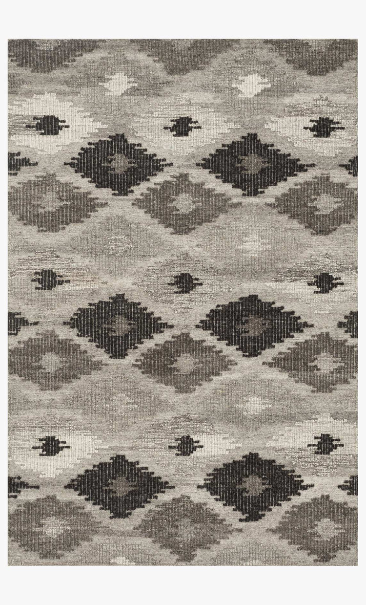 Hand-woven transitional rug, grey/charcoal geometric diamond pattern