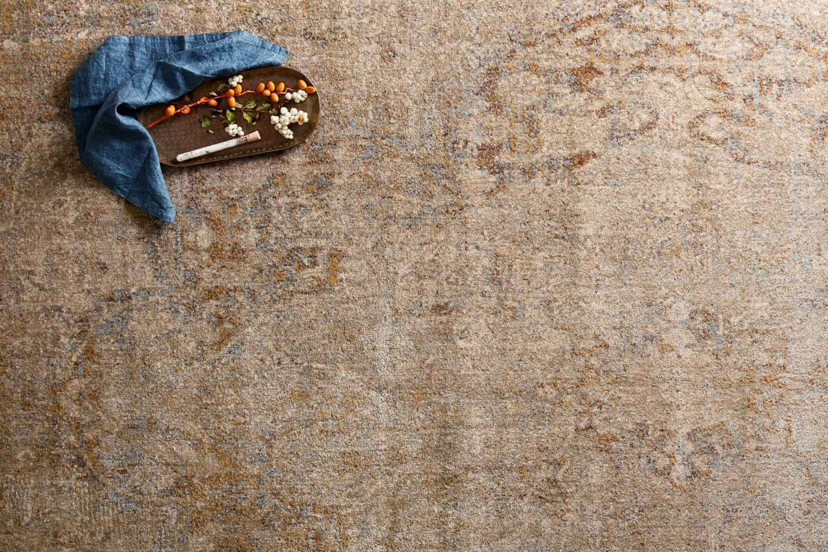 Transitional power-loomed rug in beige with multicolor distressed speckled abstract pattern