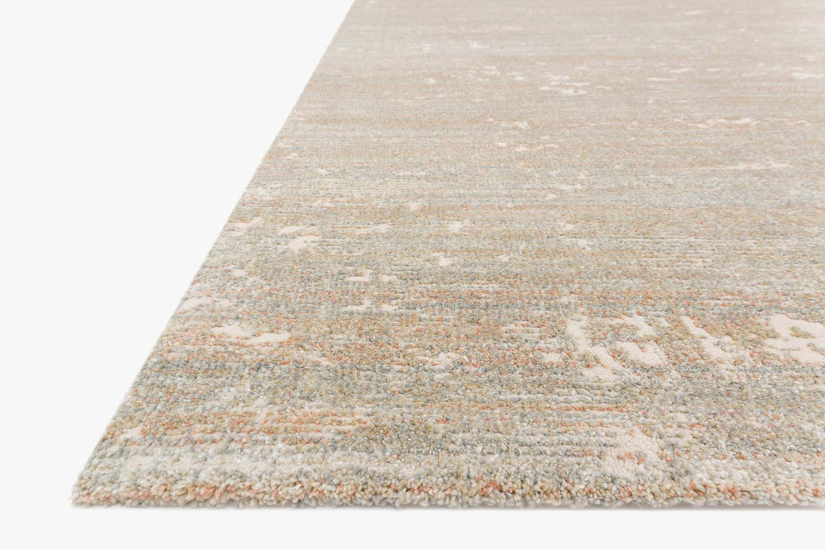 Power-loomed rug corner, light beige with speckled mix of soft orange and blue