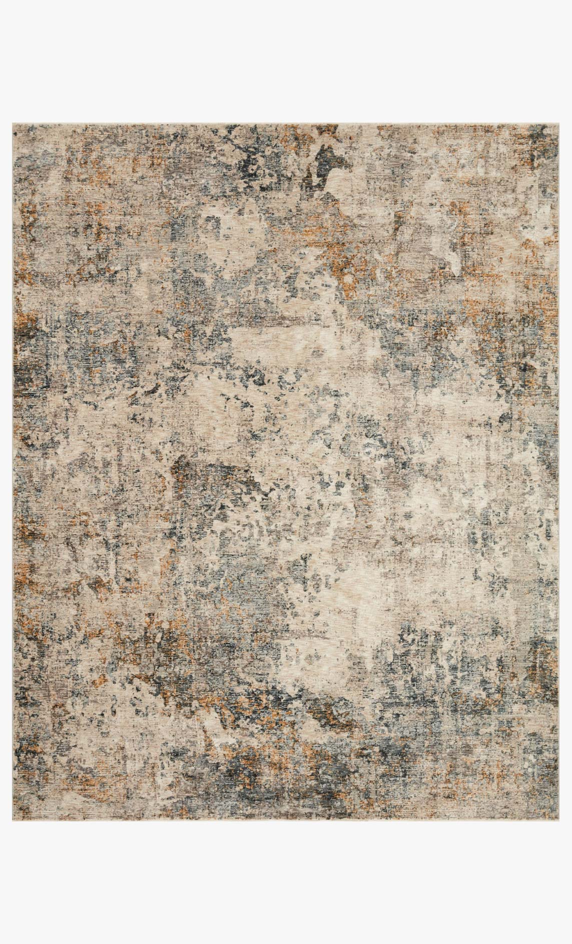 Contemporary power-loomed rug with distressed abstract pattern in ocean blue and beige