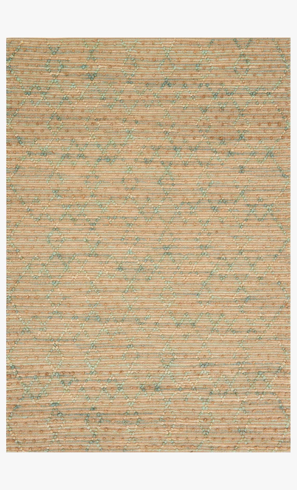 Contemporary hand-woven rug with sea-blue and tan striped pattern, flat woven texture.