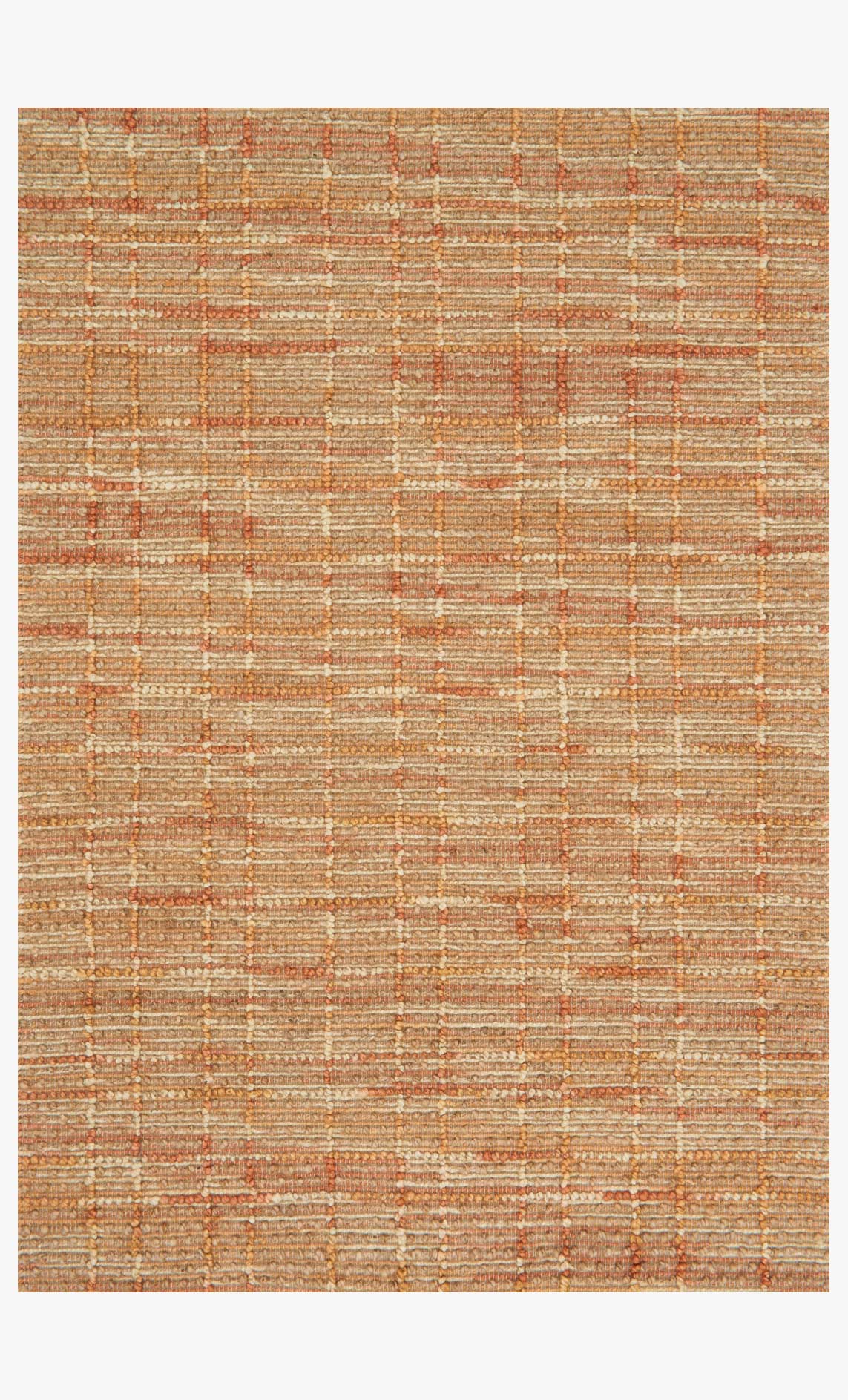 Hand-woven area rug in tangerine and cream, tight horizontal textured weave